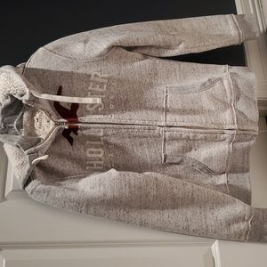 Hollister logo zip front fleece lined hoodie gray men's medium
